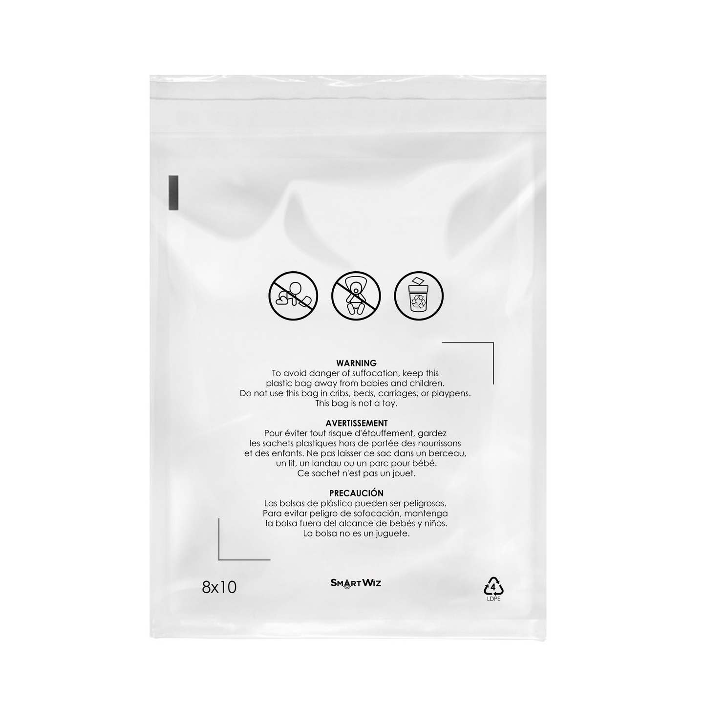 Bundle of Clear Poly Bags, with Suffocation Warning, Permanent Self Seal, Thick Plastic