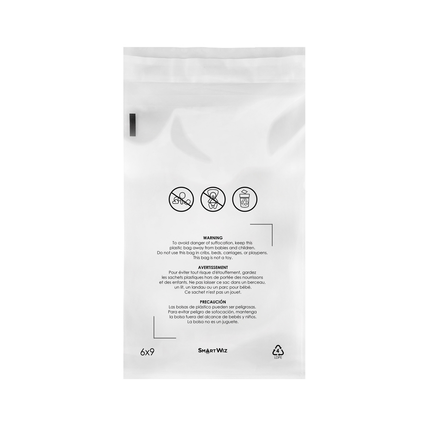 Bundle of Clear Poly Bags, with Suffocation Warning, Permanent Self Seal, Thick Plastic