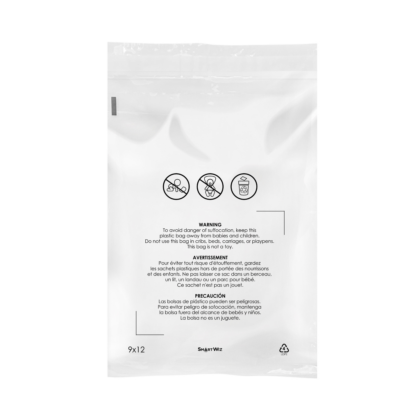 Bundle of Clear Poly Bags, with Suffocation Warning, Permanent Self Seal, Thick Plastic