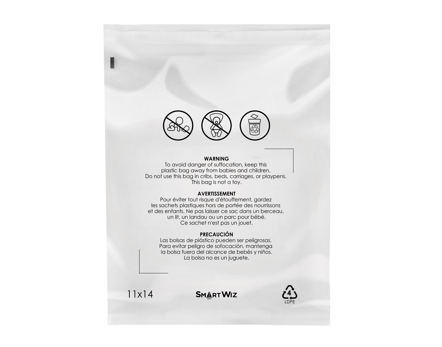 Bundle of Clear Poly Bags, with Suffocation Warning, Permanent Self Seal, Thick Plastic