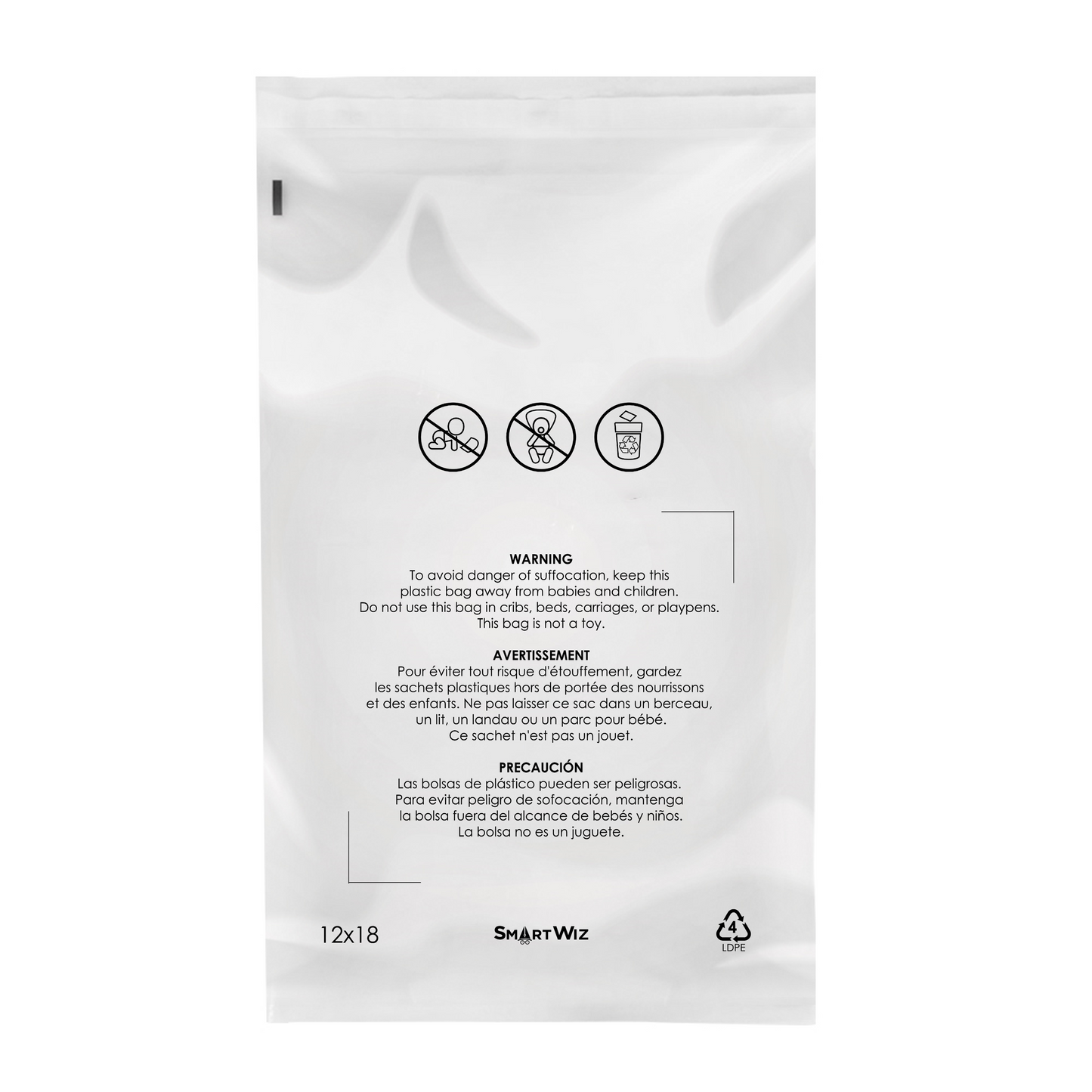 Bundle of Clear Poly Bags, with Suffocation Warning, Permanent Self Seal, Thick Plastic