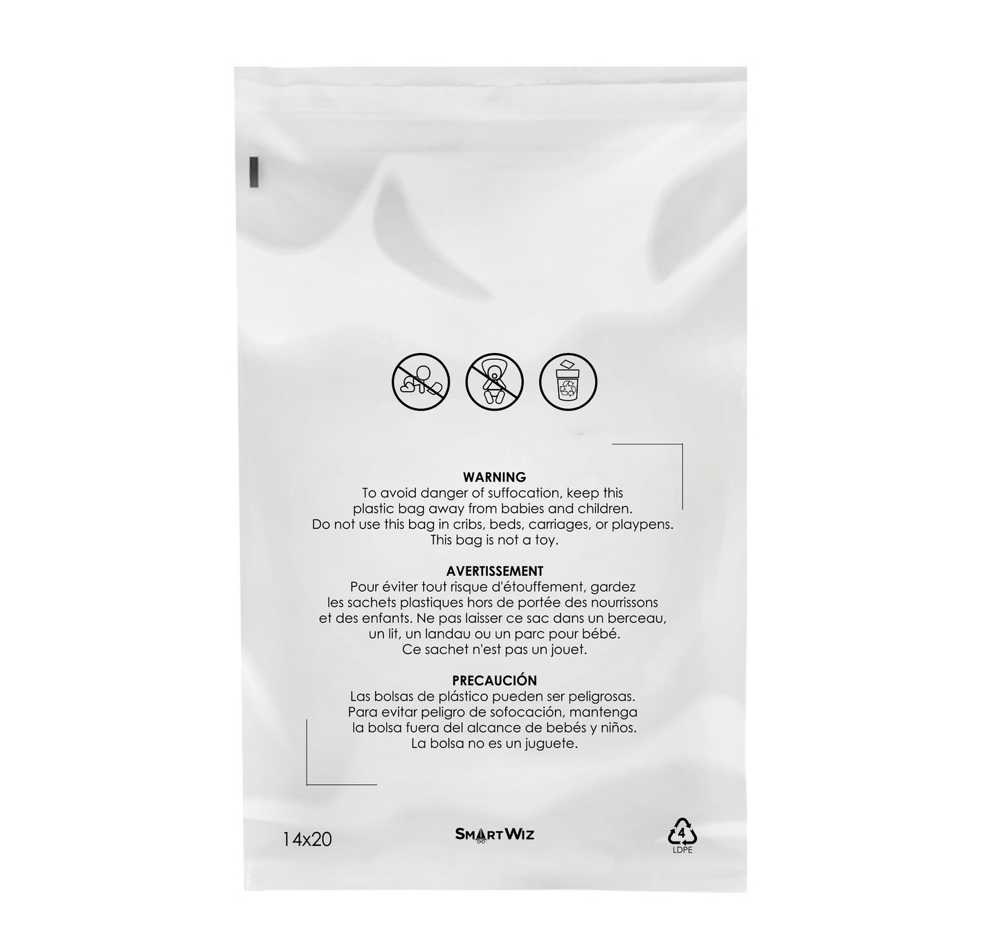 Bundle of Clear Poly Bags, with Suffocation Warning, Permanent Self Seal, Thick Plastic